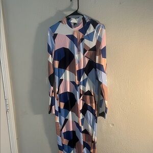 SHEIN Abstract Long Sleeve Dress - Blue, Pink, Cream